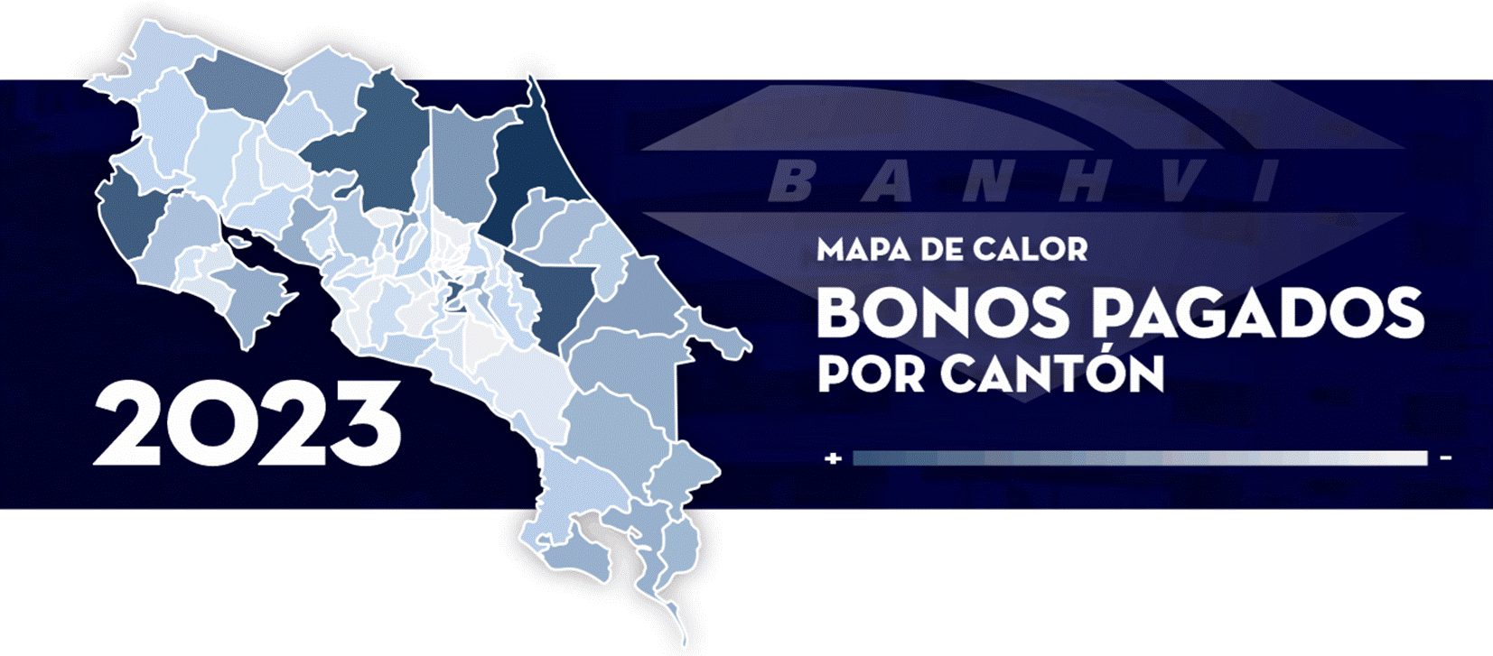 Mapa de calor con la distribución de los bonos otorgados en el 2023 por cantón.